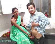 Stepsister Pussy Hard Fucked by her Step Brother, she is wearing a saree. in kitchen