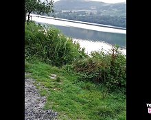 Masturbating a strangers cock on my big tits out in nature (amateur milf wife mature bbw homemade)