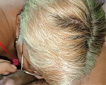 Old stepmother lets him fuck her mouth and put his balls in her mouth