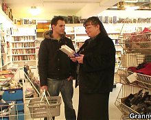 Busty book-loving granny rides his horny dick