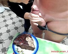 Milf foodfetish creampie with fresh sperm cfnm