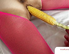 Old lady pussy stretching vegetables cucumber