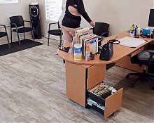 The secretary likes bending over and spreading her legs for the customers to see (boss not happy)