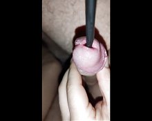 Playing with a Dilator, Stretching His Cock. Cumshot in Her Pussy