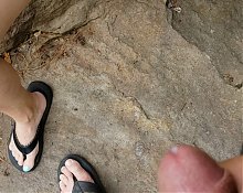 Anita Coxhard mutually masturbates with Mike Coxhard on a rock in the woods