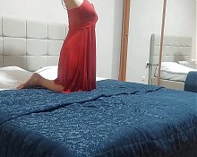 Sexy blonde amateur mature wife enjoys sex games in red